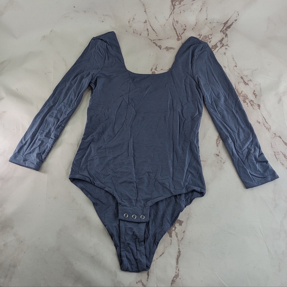 ADAY Bodysuit Womens XS Mineral Blue In Class Square Neck Tee Shirt Snap Bikini